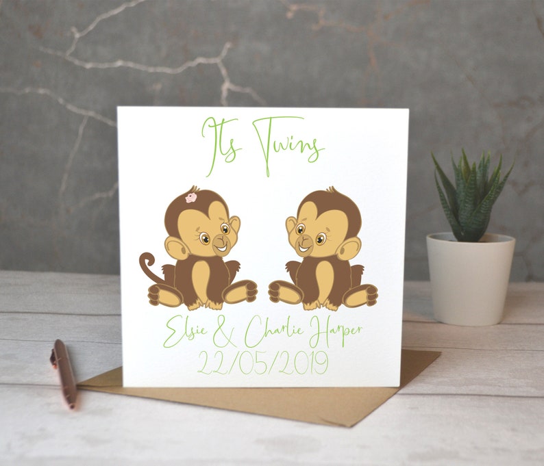 Personalised Twins Card Eco friendly card Personalised New Baby Card It/'s Twins no plastic card recycled card