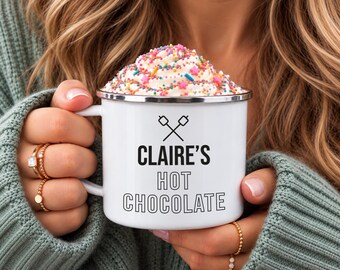 Personalised Hot Chocolate Mug, Enamel Cup, Metal Mug, Christmas Eve Cup