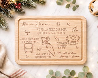 Funny Personalised Christmas Eve Treat Board, We Tried Our Best, Wooden Christmas Eve Plate, Treats For Santa