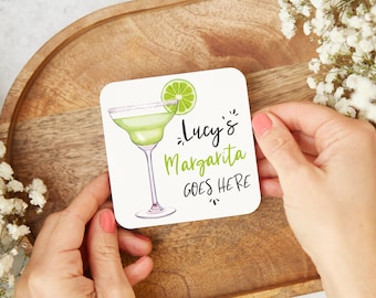 Margarita Goes Here, personalisierter Margarita-Untersetzer, Geschenk für sie, lustiger Untersetzer, Cocktail-Untersetzer, Bar-Geschenk, Margarita-Liebhaber