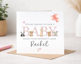 Good Luck On Maternity Leave Card, Baby Shower Card With Safari Animals, Baby Girl, Leaving Work