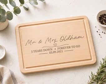 5 Years Down, Forever To Go Chopping Board, Wood 5th Anniversary Gift, Wooden Wedding Anniversary Present Chopping Board