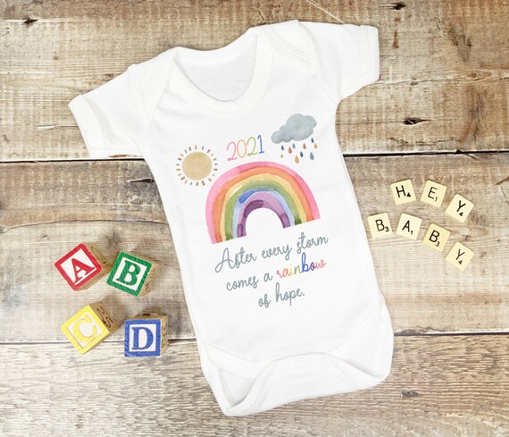 Personalised baby after every storm rainbow of hope here BOY GIRL BIB VEST GIFT 