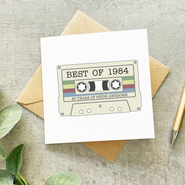 Cassette Tape Card, Retro 40th Birthday Card, 80's Birthday Card, Music Birthday Card, Happy Fortieth Birthday, Friend 40th Birthday,