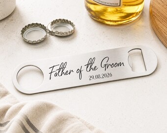 Personalised Father of the Groom Gift, Engraved Bottle Opener for Dad, Wedding Day Gift, Thank You Gift from Groom, Bar Blade