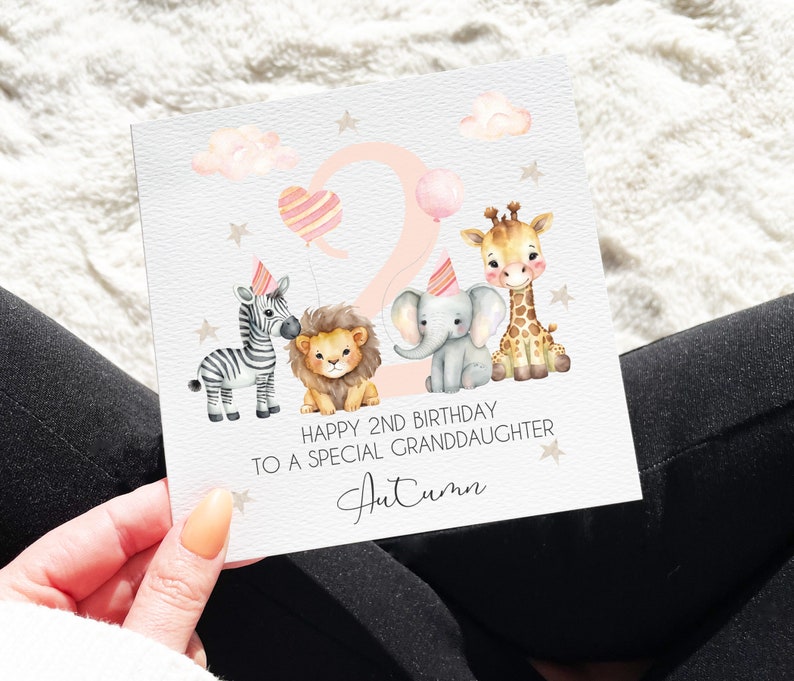 Personalised Niece 1st 2nd 3rd Birthday Card, Niece 1st Birthday, 2nd Birthday, Animal Niece Birthday Card, Animal Party Card, For Niece image 5