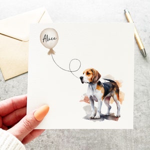 Carte d'anniversaire Beagle personnalisée, carte Beagle, carte Beagle nom, carte Beagle ballon âge, carte Beagle aquarelle, propriétaires Beagle, chiot