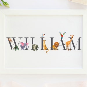 Personalised New Baby Gift, Zoo animals, New Baby Name Print, Zoo Animals Themed Nursery, Personalised Print For Nursery, Baby Boy, image 3