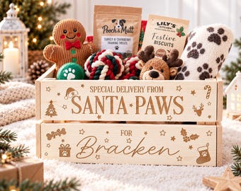 Dog Christmas Eve Box, Wooden Dog Christmas Crate, Engraved Wood Xmas Tradition For Puppy