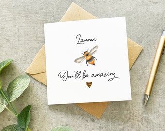 You'll Be Amazing, Personalised Good Luck Card, New Job Card, Bee Card, Bumble Bee Card, Congratulations Card, Job Interview Card,