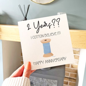 Carte d'anniversaire de 2 ans, Carte d'anniversaire de coton, Anniversaire de coton, Carte d'anniversaire traditionnelle, Carte de 2 ans, Cadeau de 2e anniversaire