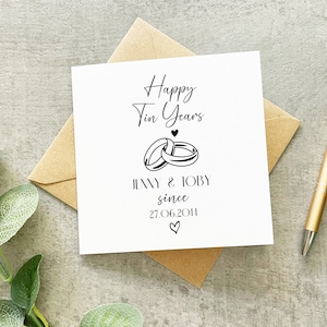 Carte d'anniversaire de 10 ans, carte d'anniversaire en étain, joyeuses années en étain, carte d'anniversaire traditionnelle, 10 ans d'existence, 10e mariage,
