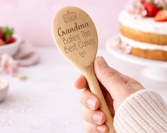 Grandma Bakes The Best Cakes, Personalised Engraved Wooden Spoon For Grandma,