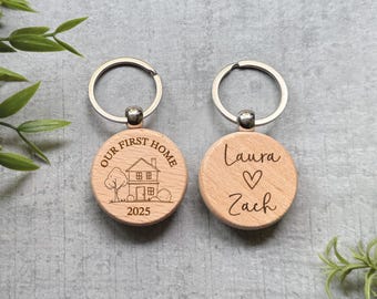 Personalised First Home Keyrings, New Home Gift, Wooden House Keychains,
