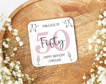 Personalised 50th Birthday Coaster, 50 and Fabulous, 50th Birthday Gift