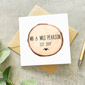 Carte d’anniversaire personnalisée, carte de mariage rustique, carte d’anniversaire en bois, carte d’année, carte de noms, carte d’anniversaire de 5 ans, carte de 5e anniversaire