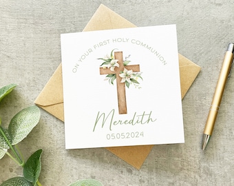 Holy Communion Card, Personalised Holy Communion, Holy Communion Gift, First Holy Communion, Wooden Cross Card, Christening Card,