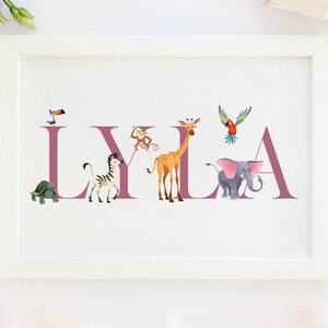 Personalised New Baby Gift, Zoo animals, New Baby Name Print, Zoo Animals Themed Nursery, Personalised Print For Nursery, Baby Boy, image 7