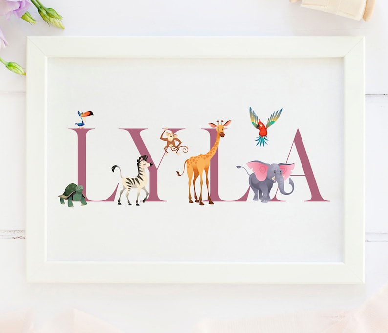 Personalised New Baby Gift, Zoo animals, New Baby Name Print, Zoo Animals Themed Nursery, Personalised Print For Nursery, Baby Boy, image 7