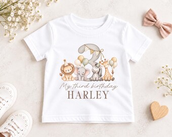 Safari Animals My Third Birthday T-Shirt, Jungle Animals 3rd Birthday Top, Boys 3 Years Birthday Outfit For Cake Smash