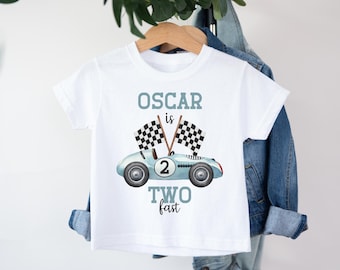 Two Fast T-Shirt, Personalised 2nd Birthday T-Shirt, Two Fast Tee, Boys 2nd Birthday Top, Racing Car T-Shirt,  2nd Birthday Outfit, Birthday