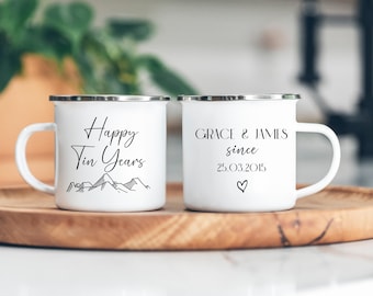 Personalised 10 Year Anniversary Mug Set, Tin Years, Tin Anniversary Gift, 10 Year Wedding Anniversary, 10th Anniversary For Him, Metal Mugs