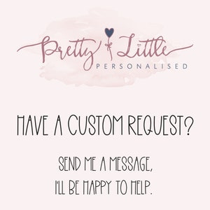 K&ouml;nnte beinhalten: Ein rosa Aquarellhintergrund mit dem Text "Pretty Little Personalised" und einem herzf&ouml;rmigen Ballon. Der Text darunter lautet "Haben Sie eine individuelle Anfrage? Senden Sie mir eine Nachricht, ich helfe Ihnen gerne weiter."