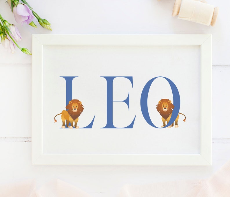 Personalised New Baby Gift, Zoo animals, New Baby Name Print, Zoo Animals Themed Nursery, Personalised Print For Nursery, Baby Boy, image 5