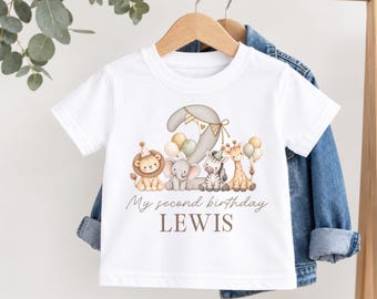 Safari Animals My Second Birthday T-Shirt, Jungle Animals 2nd Birthday Top, Boys 2 Years Birthday Outfit For Cake Smash