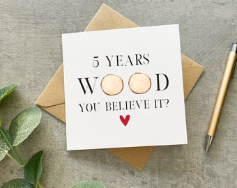 5 Year Anniversary Card, Wood Anniversary Card, Wooden Traditional Anniversary Card,