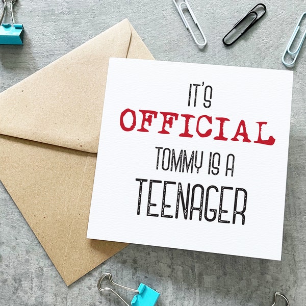 Officially A Teenager Card, Teenager Birthday Card, 13th Birthday Card, Boys 13th Birthday Card, Official Teenager Card, Boys Birthday Card