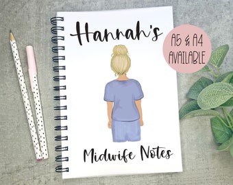 Personalised Midwife Notebook, Trainee Midwife Gift, Congratulations Midwife Present, Qualified Midwife, A5 Notebook, A4 Notebook