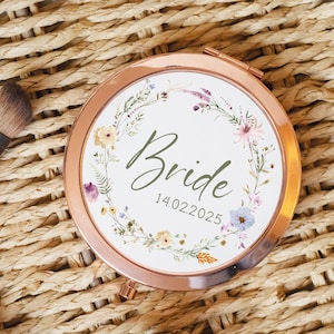 Personalised Bride Mirror, Wedding Day Gift, Bridal Shower Present, Bride Compact Mirror, Hen Party Gift, Bride Survival Kit, Bride Bag