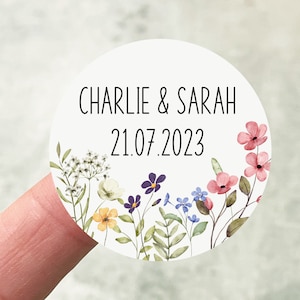 Personalised Wedding Stickers, Floral Wedding Stickers, Mr & Mrs Stickers, Wild Flower Stickers, Circle Stickers Wedding Favour Stickers