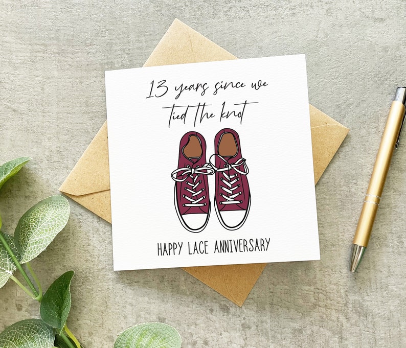 13 Year Anniversary Card, Lace Anniversary Card, Laces Anniversary, Traditional Anniversary Card, 13 Years Anniversary, Funny Pun Card image 5