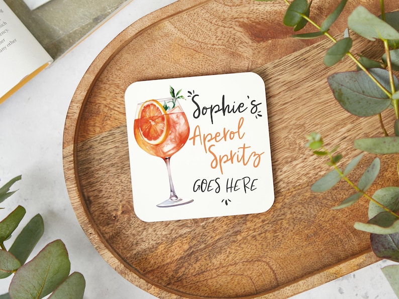 Aperol Spritz Goes Here, Personalised Aperol Spritz Coaster, Gift For Her, Funny Coaster, Cocktail Coaster, Bar Gift, Aperol Spritz Lover image 2