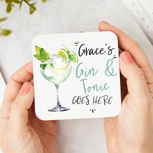 Gin & Tonic Goes Here, Cocktail Coaster, Personalised Gin Coaster, Gift For Friend, Funny Coaster, Bar Gift, Gin Addict, Loves Gin And Tonic