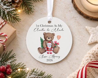 Personalised 1st Christmas As My Auntie & Uncle Bauble, Christmas Keepsake Decoration