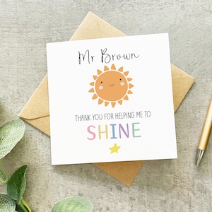 Jolie carte de remerciement pour professeur, m'aider à briller, carte de professeur de maternelle, carte de remerciement pour assistante maternelle, carte de professeur du soleil, carte de soleil, m'aider à grandir