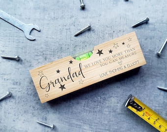 Grandad We Love You More Than You Can Measure, Dad Multi Tool, Wooden Spirit Level And Bottle Opener, DIY Gift