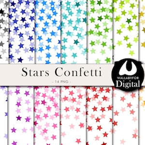Sterne Konfetti digitale Papier Konfetti Clipart Sterne PNG & JPG bunte Sterne Konfetti Grenze Konfetti Hintergründe für Scrapbooking Download