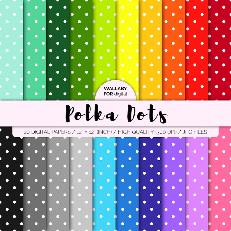 VENDITA Sfondi Rainbow pois carta digitale pois pois colorato digitale per il download immediato di scrapbooking SEAMLESS PATTERN immagine 1