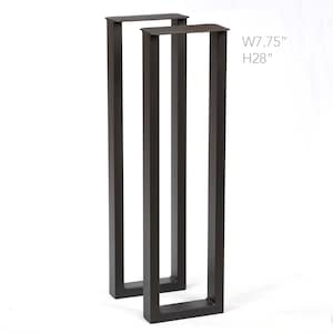 May include: Two dark brown metal table legs. Each leg is rectangular with a flat top and bottom. The dimensions are W7.75" and H28". The legs are designed for furniture construction.