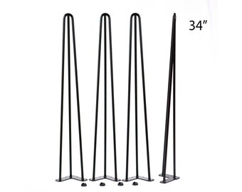 34 inch, Heavy Duty 3-rod Hairpin Legs 34" tall, Black Powder Coated, set/4 #W5042AK4