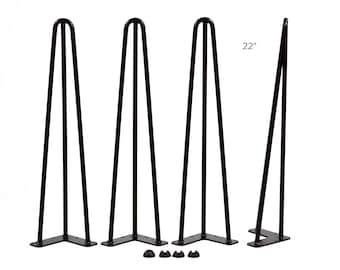 22 inch, Heavy Duty 3-rod Hairpin leg 22", Black Powder Coated, Set/4 #W5032B4
