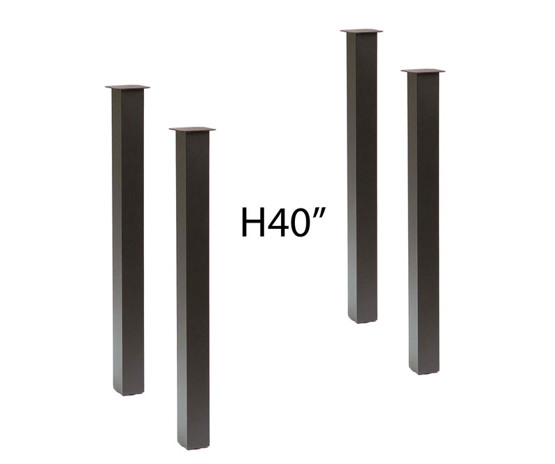 May include: Four dark brown metal table legs, each 40 inches tall, are displayed against a white background. The legs have a square profile and a flat top. The text "H40" is visible.