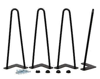 16" Hairpin Legs, 2-Rod Black Powder Coated, set/4, #W5031C4
