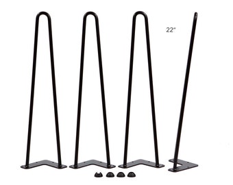 22 Inch, Heavy Duty 2-Rod Hairpin Legs, Black Powder Coated, Set/4, #W5031B4