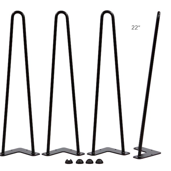 22 Inch, Heavy Duty 2-Rod Hairpin Legs, Black Powder Coated, Set/4, #W5031B4