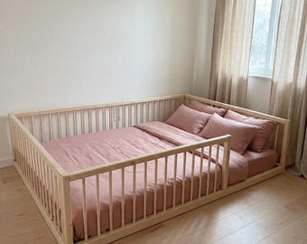 Montessori Floor Bed With Rails Toddler Floor Bed Frame Kids Bed Kids Floor Bed Montessori Kids Floor Bed